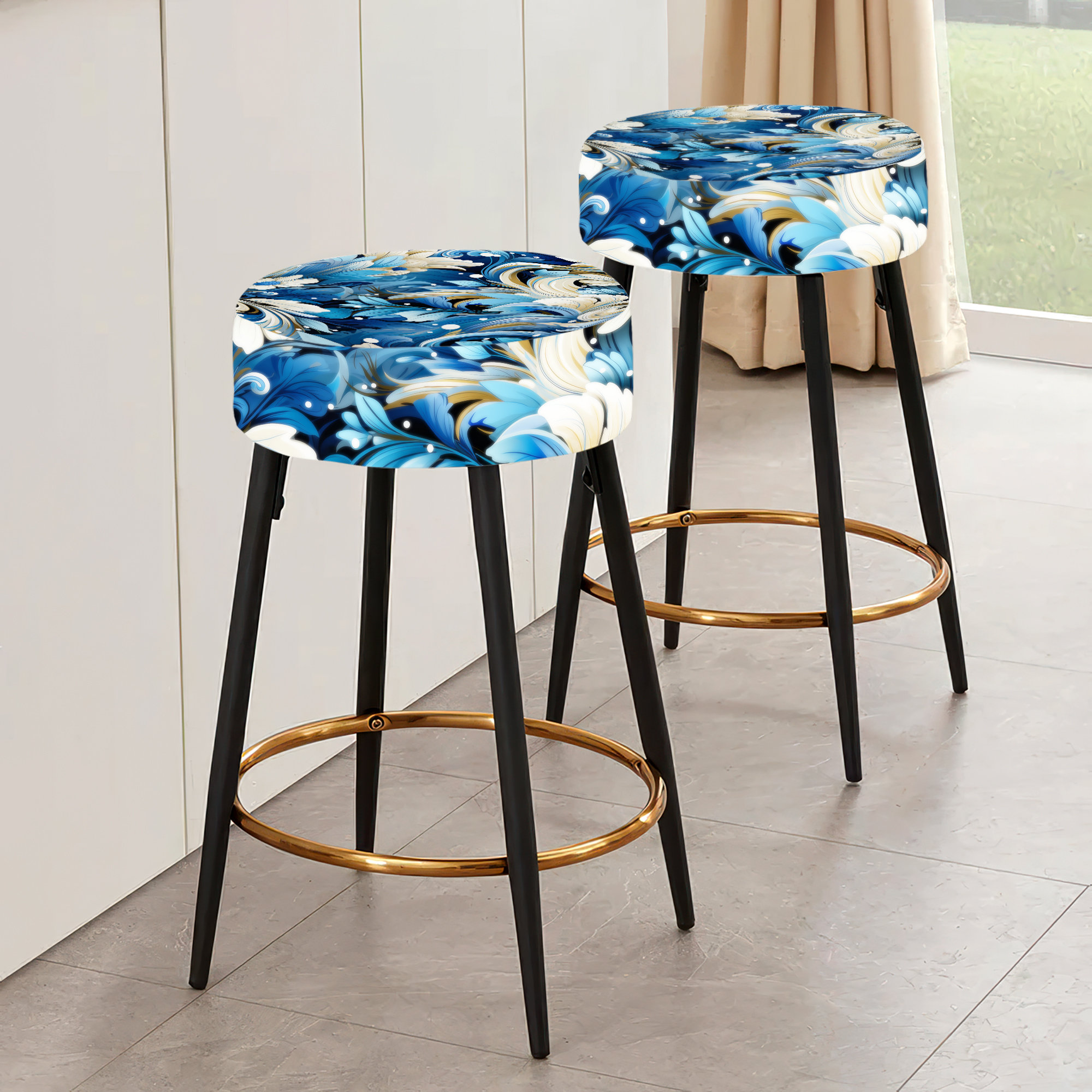 Nautical Allure Paisley Pattern VII Paisley Bar Stools Set of 2 Design Art